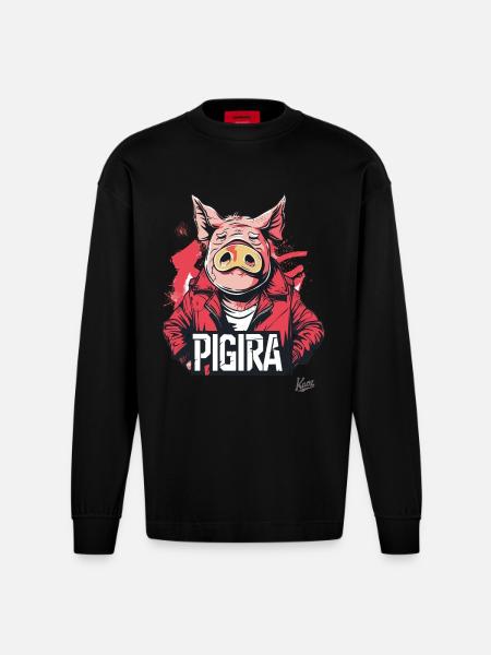 A-Kira: 90s Anime Movie Parody – Pig the Pigira - Heavyweight Oversized Organic Longsleeve Shirt Made in EU - SOLID BLACK