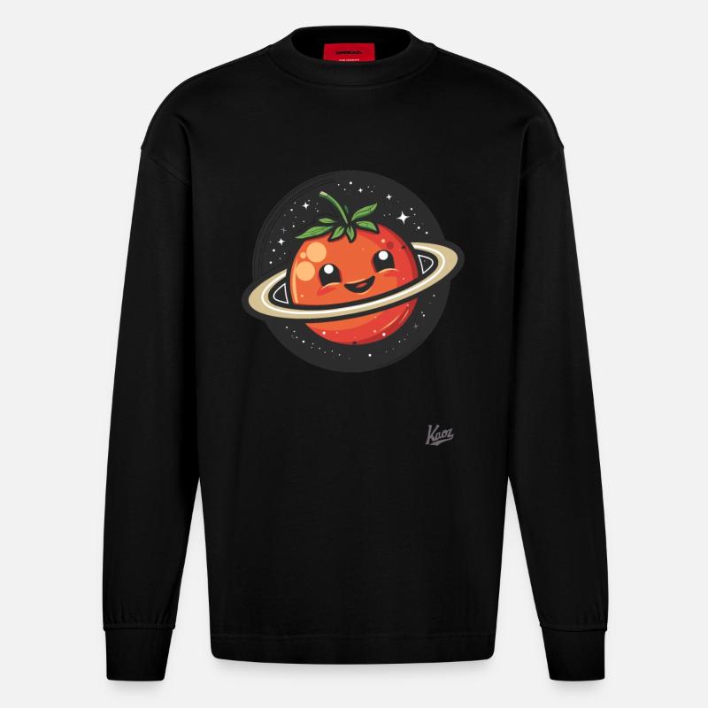 Planète tomate heureuse dans l’espace - Manches longues bio épais oversize fabriqué en UE - SOLID BLACK