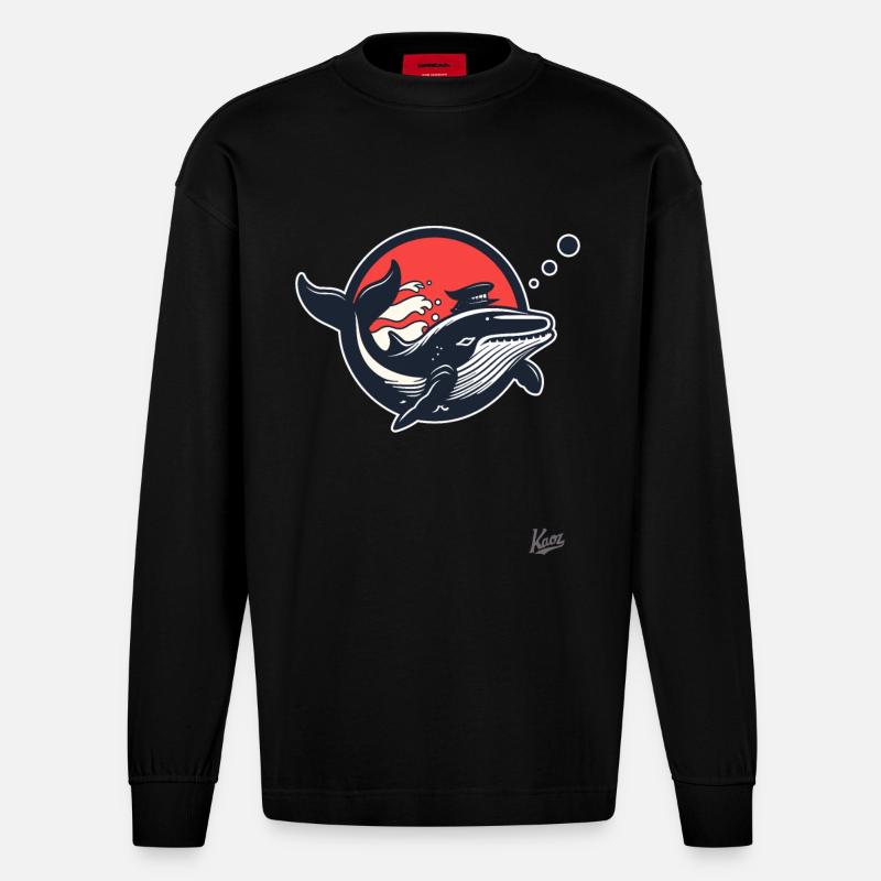 Marin marin baleine - Manches longues bio épais oversize fabriqué en UE - SOLID BLACK