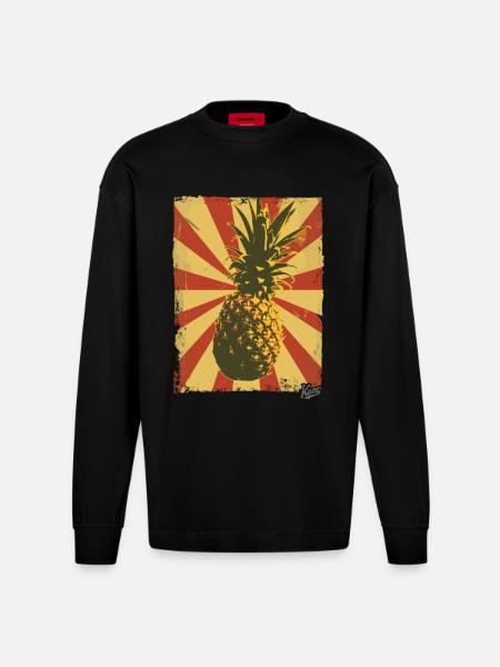 Propaganda style pineapple - Heavyweight Oversized Organic Longsleeve Shirt Made in EU - SOLID BLACK