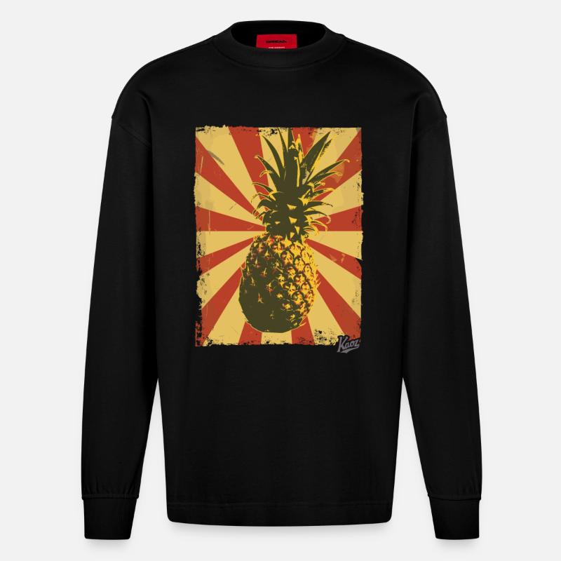 Ananas de style propagande - Manches longues bio épais oversize fabriqué en UE - SOLID BLACK