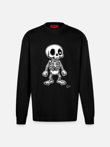Funny cartoon retro skeleton - Heavyweight Oversized Organic Longsleeve Shirt Made in EU - SOLID BLACK