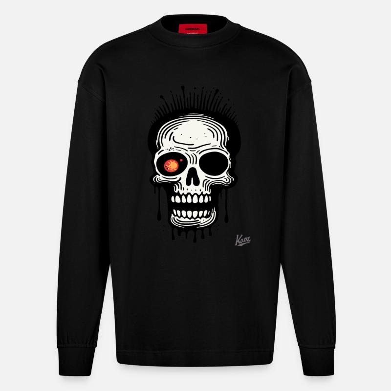 So Freaky : Crâne rieur - Manches longues bio épais oversize fabriqué en UE - SOLID BLACK