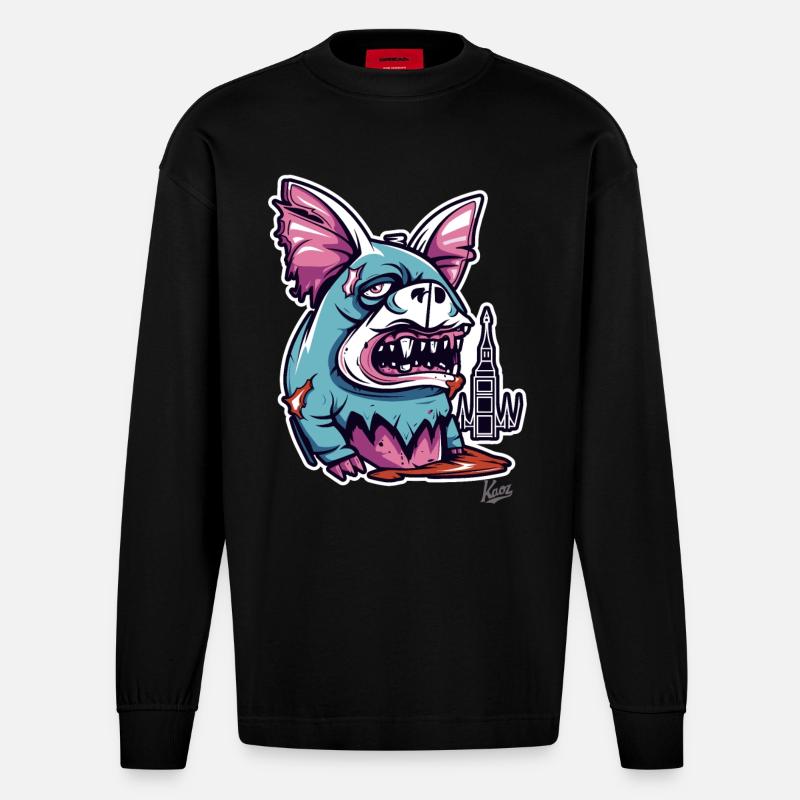 Créature monstrueuse - Manches longues bio épais oversize fabriqué en UE - SOLID BLACK