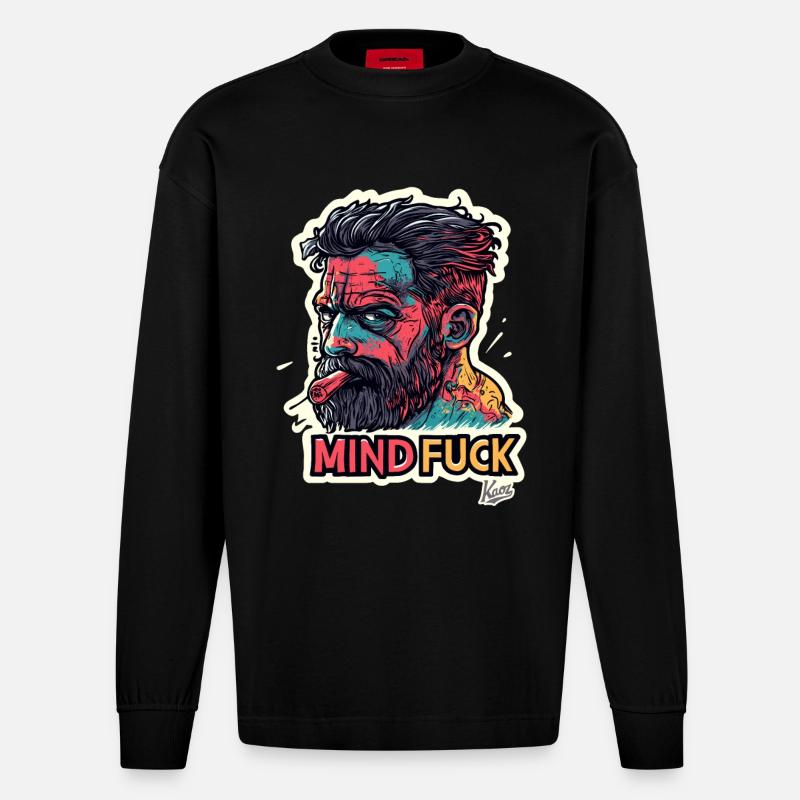 Harter Kerl Mind Fuck - Heavyweight Oversized Organic Langarmshirt Made in EU - SOLID BLACK