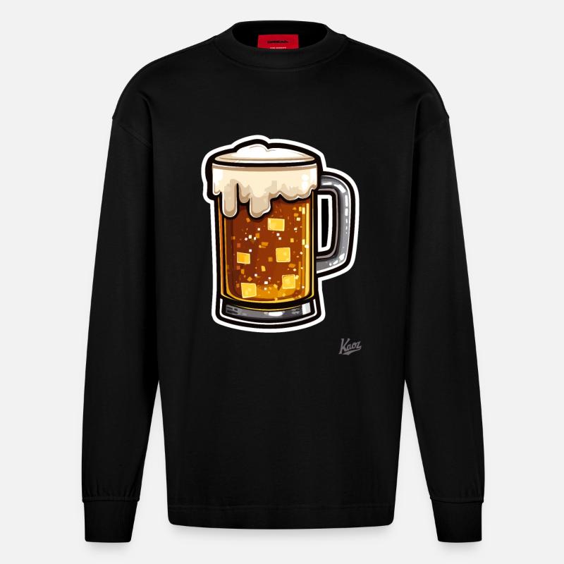 Pixel Bierkrug mit Schaum - Heavyweight Oversized Organic Langarmshirt Made in EU - SOLID BLACK