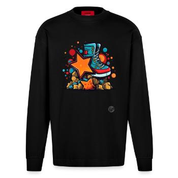 Funky Urban Nature Randonnée Design - Manches longues bio épais oversize fabriqué en UE - SOLID BLACK - Devant