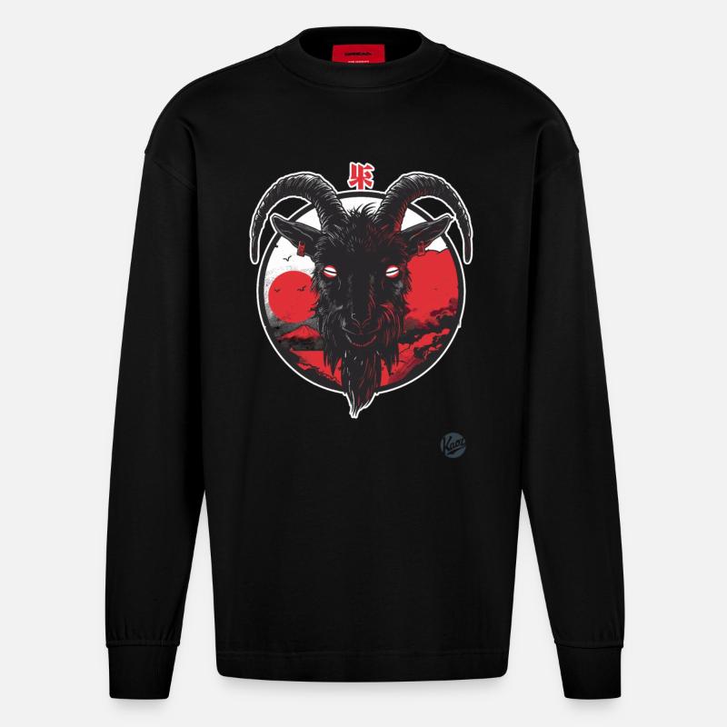 eine schwarze Ziege - Heavyweight Oversized Organic Langarmshirt Made in EU - SOLID BLACK