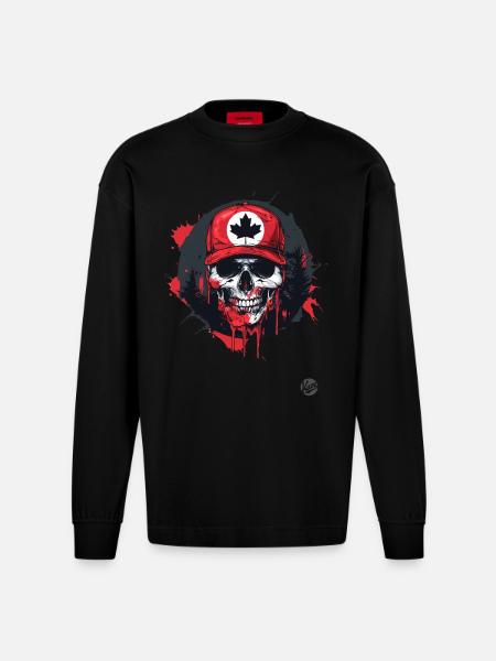 Canadian skull with maple leaf - Heavyweight Oversized Organic Longsleeve Shirt Made in EU - SOLID BLACK