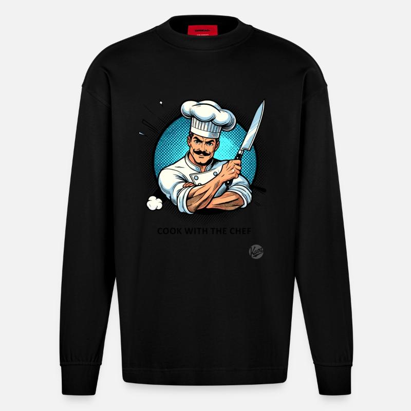 Cuisiner avec le chef-chef - Manches longues bio épais oversize fabriqué en UE - SOLID BLACK