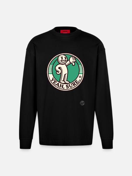 Retro tegnefilm tommelfinger ned, sarkastisk, ja selvfølgelig! - Heavyweight oversized organic langærmet T-shirt made in EU - SOLID BLACK