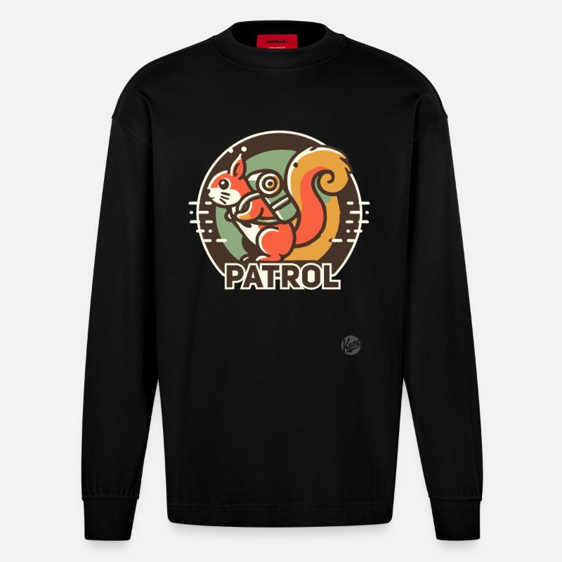 Waldpatrouille Camper Eichhörnchen - Heavyweight Oversized Organic Langarmshirt Made in EU - SOLID BLACK