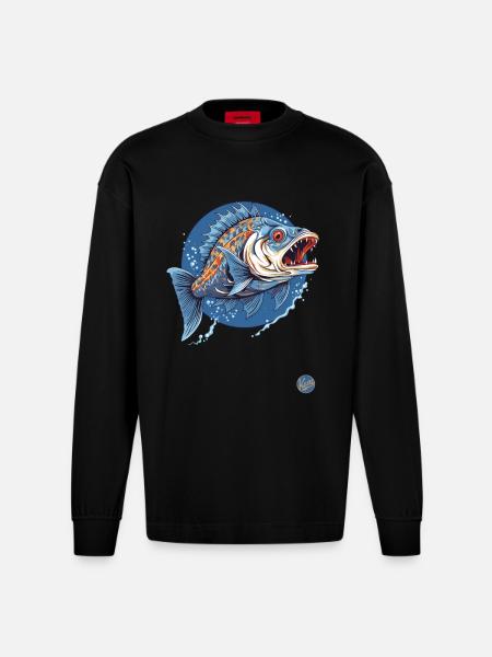 The creepy monster fish - Heavyweight Oversized Organic Longsleeve Shirt Made in EU - SOLID BLACK