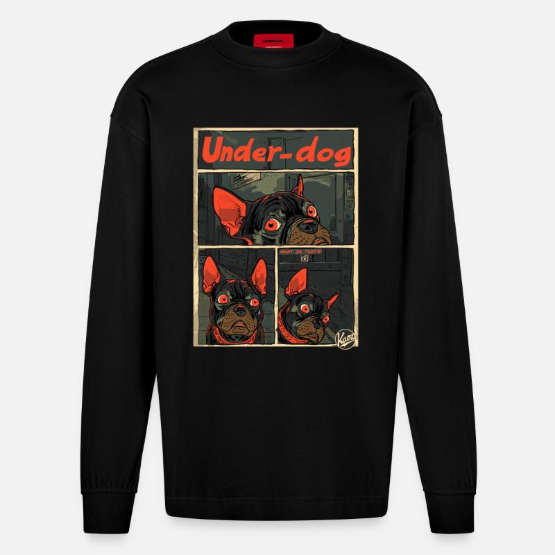 Le bouledogue français outsider - Manches longues bio épais oversize fabriqué en UE - SOLID BLACK