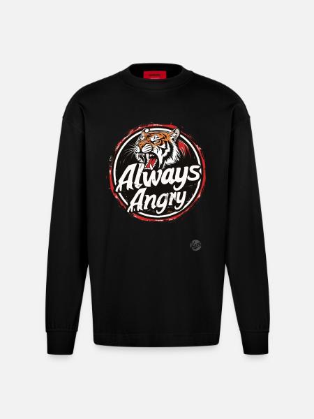 Tiger always angry - Heavyweight Oversized Organic Longsleeve Shirt Made in EU - SOLID BLACK