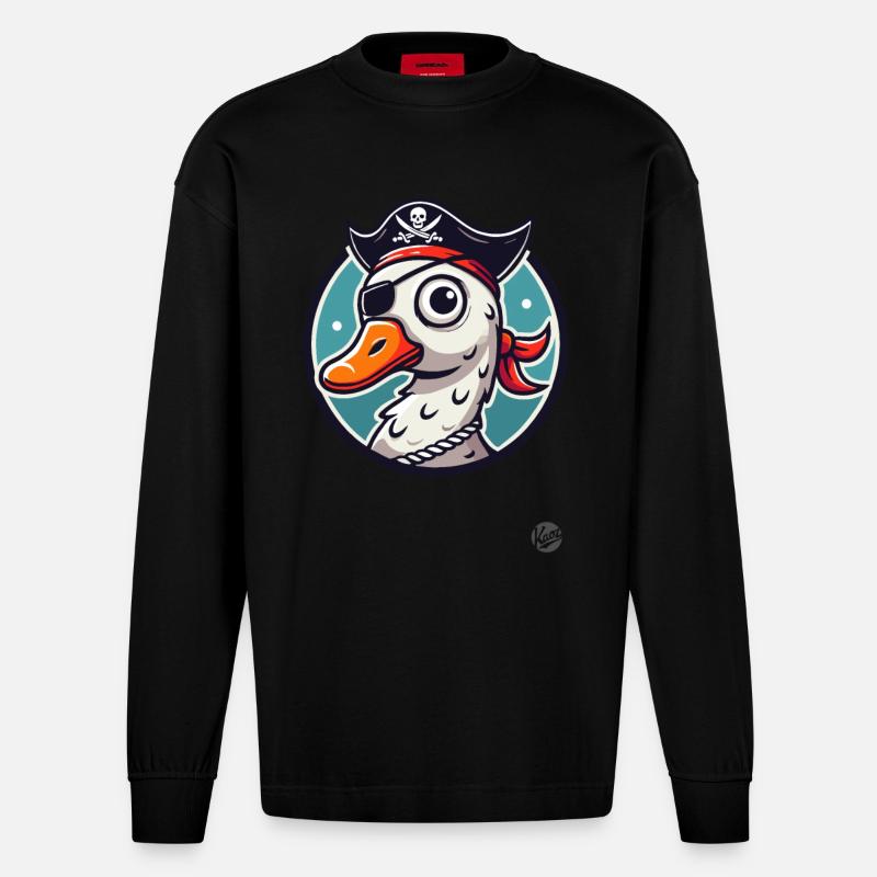 Oie pirate avec cache-œil - Manches longues bio épais oversize fabriqué en UE - SOLID BLACK