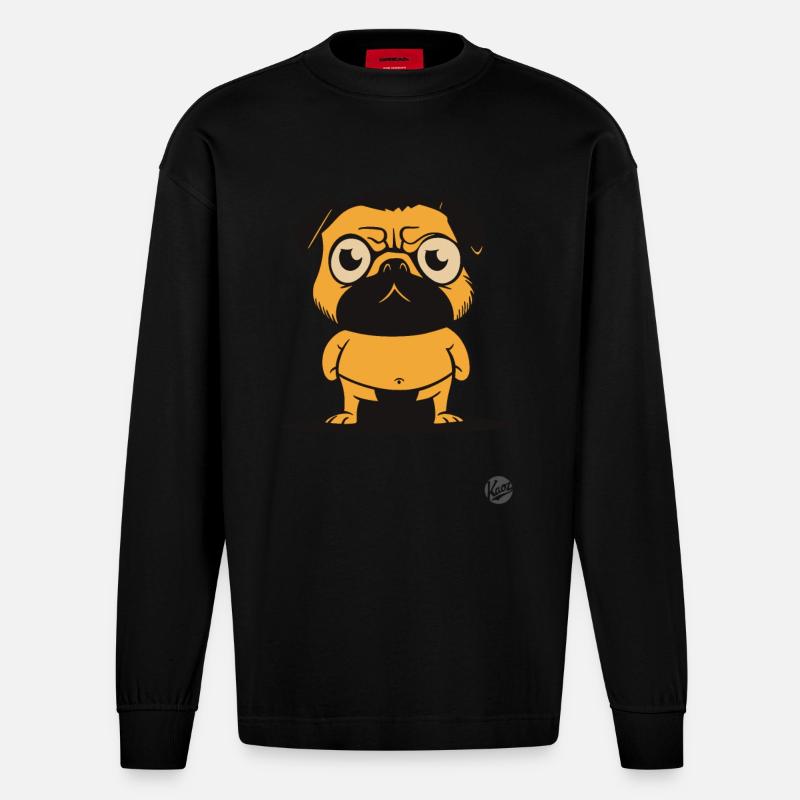 Mops Hund Sumo-Ringer - Heavyweight Oversized Organic Langarmshirt Made in EU - SOLID BLACK