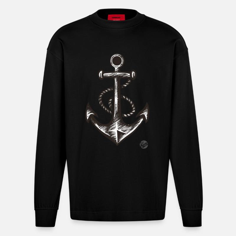 Segelschiff Anker - Heavyweight Oversized Organic Langarmshirt Made in EU - SOLID BLACK