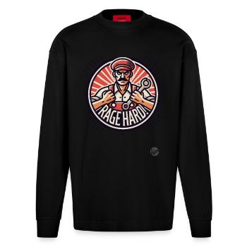 Workers' protest: Working class rages hard - Heavyweight Oversized Organic Longsleeve Shirt Made in EU - SOLID BLACK - Front