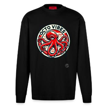 Bad mood octopus - Heavyweight Oversized Organic Longsleeve Shirt Made in EU - SOLID BLACK - Front