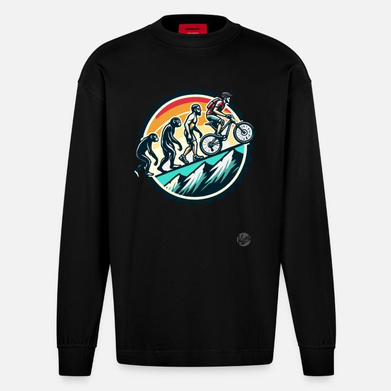 Evolution des Mountainbiker, Mountainbike - Heavyweight Oversized Organic Langarmshirt Made in EU - SOLID BLACK