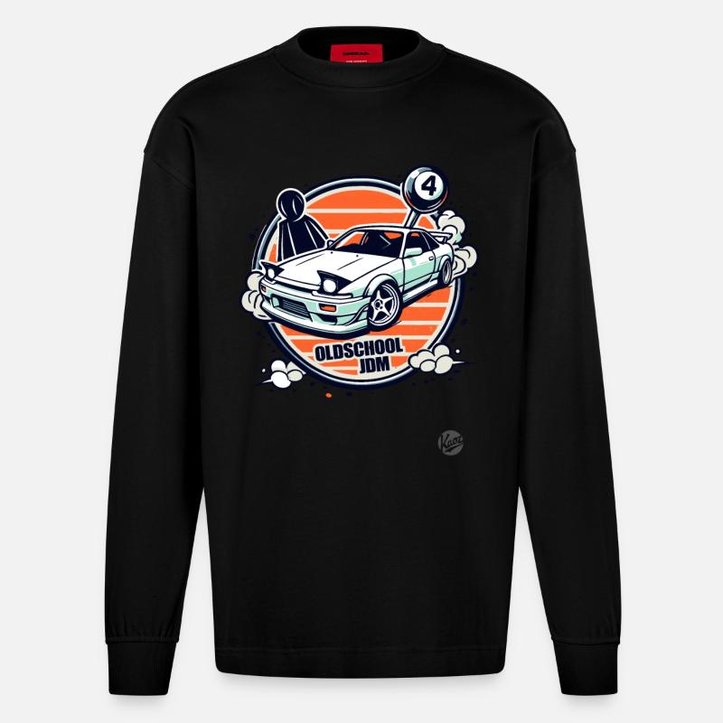 Oldschool JDM Drift Car Racer - Manches longues bio épais oversize fabriqué en UE - SOLID BLACK
