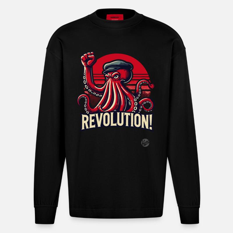 Pieuvre révolutionnaire avec poing levé - Manches longues bio épais oversize fabriqué en UE - SOLID BLACK