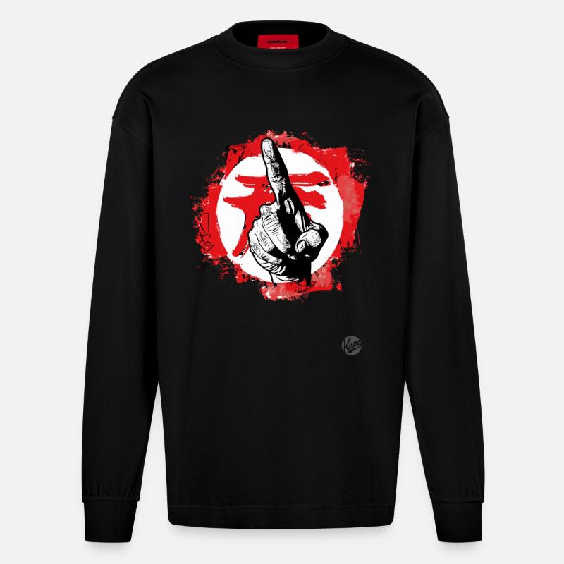 pointer avec l’index - Manches longues bio épais oversize fabriqué en UE - SOLID BLACK