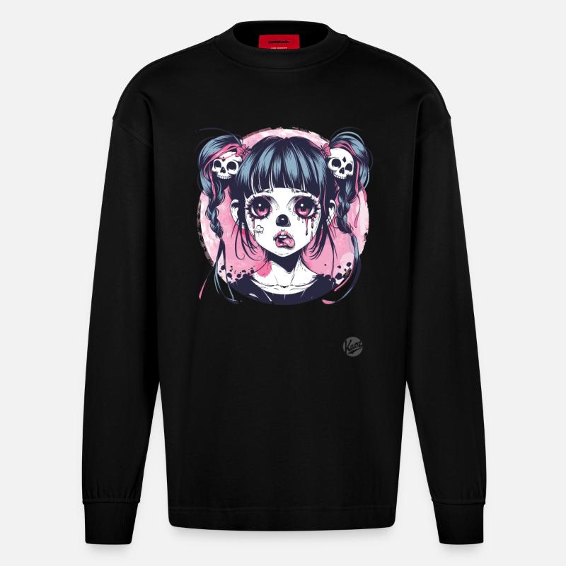 Lustiges Goth-Mädchen - Heavyweight Oversized Organic Langarmshirt Made in EU - SOLID BLACK