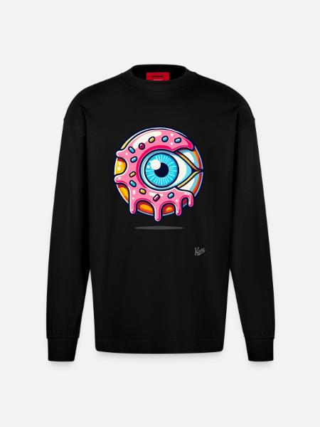 Monster Eye Donut - Heavyweight Oversized Organic Longsleeve Shirt Made in EU - SOLID BLACK