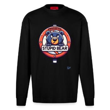 Stupid bear forbidden - Heavyweight Oversized Organic Longsleeve Shirt Made in EU - SOLID BLACK - Front