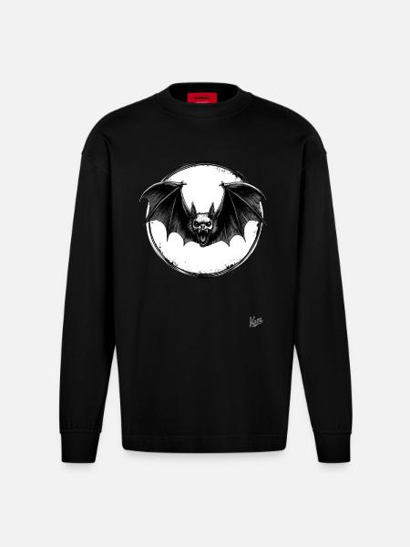 Creepy Horror Bat - Heavyweight Oversized Organic Longsleeve Shirt Made in EU - SOLID BLACK
