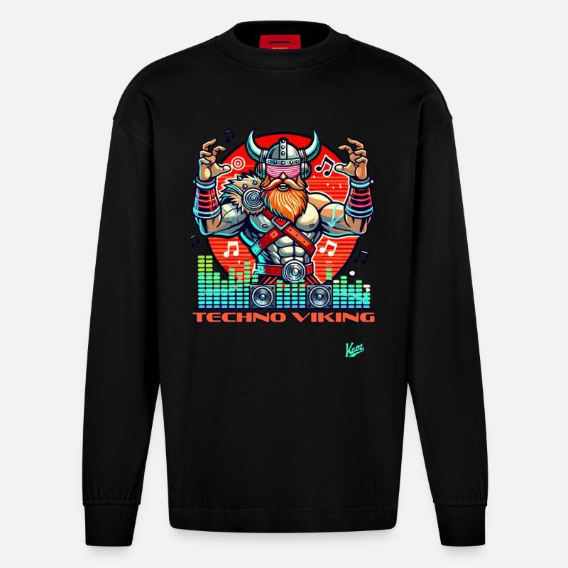 Musique techno Vikings - Manches longues bio épais oversize fabriqué en UE - SOLID BLACK