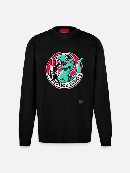 Lippenstift Dino - Heavyweight Oversized Organic Langarmshirt Made in EU - SOLID BLACK