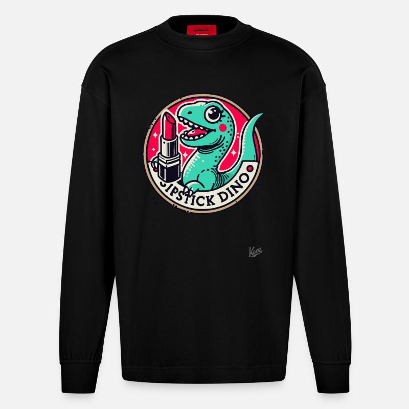 Lippenstift Dino - Heavyweight Oversized Organic Langarmshirt Made in EU - SOLID BLACK