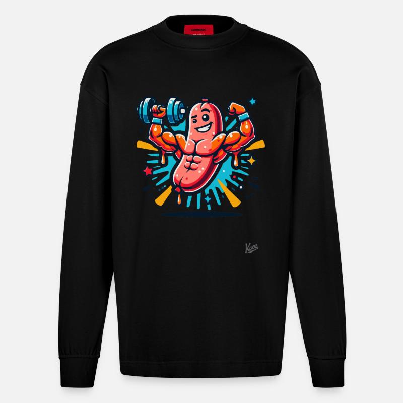 Muscle Bodybuilder Force Saucisse - Manches longues bio épais oversize fabriqué en UE - SOLID BLACK