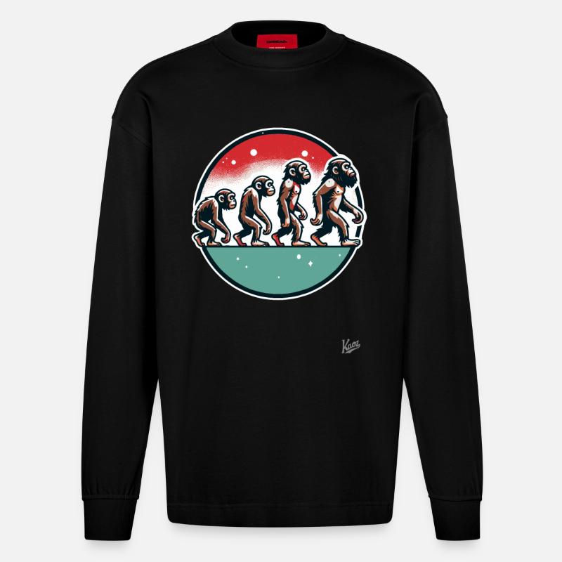 Evolution du singe - Manches longues bio épais oversize fabriqué en UE - SOLID BLACK