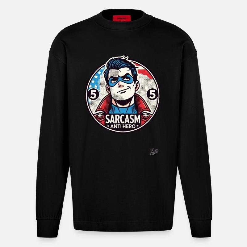 Sarkasmus Anti-Held - Heavyweight Oversized Organic Langarmshirt Made in EU - SOLID BLACK