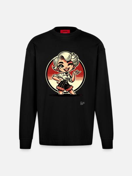 Blonde Sweet Lady – Naughty and Strong - Heavyweight Oversized Organic Longsleeve Shirt Made in EU - SOLID BLACK