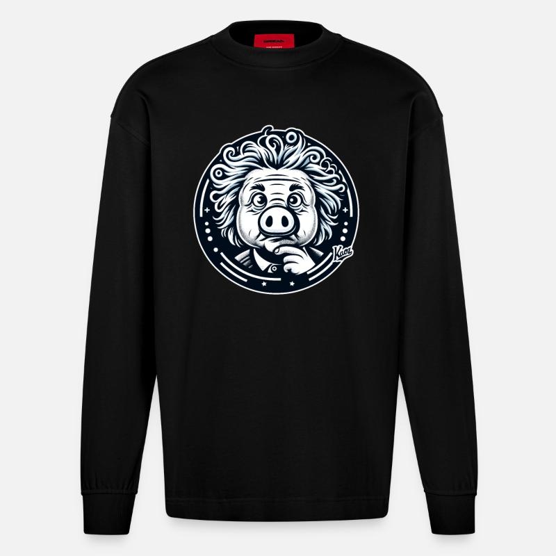 Albert Schweinstein the genius - Heavyweight Oversized Organic Longsleeve Shirt Made in EU - SOLID BLACK