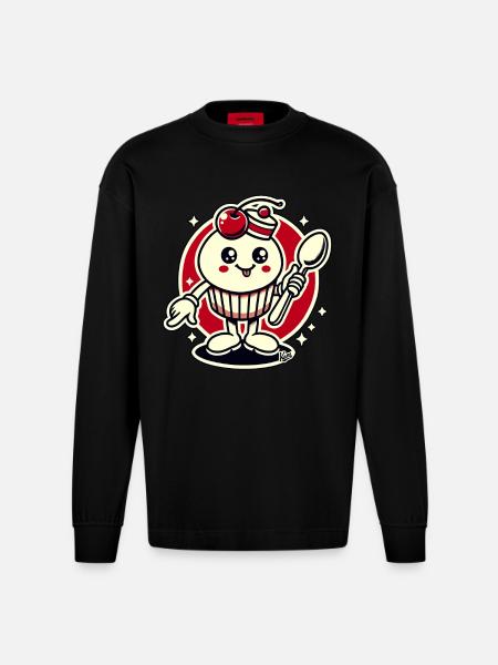 Cupcake-Kirsch-Löffel-Typ - Heavyweight Oversized Organic Langarmshirt Made in EU - SOLID BLACK