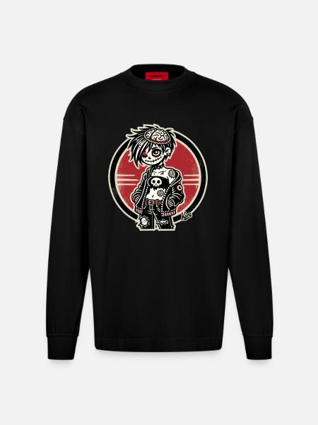 Cooles Emo-Zombie-Mädchen - Heavyweight Oversized Organic Langarmshirt Made in EU - SOLID BLACK