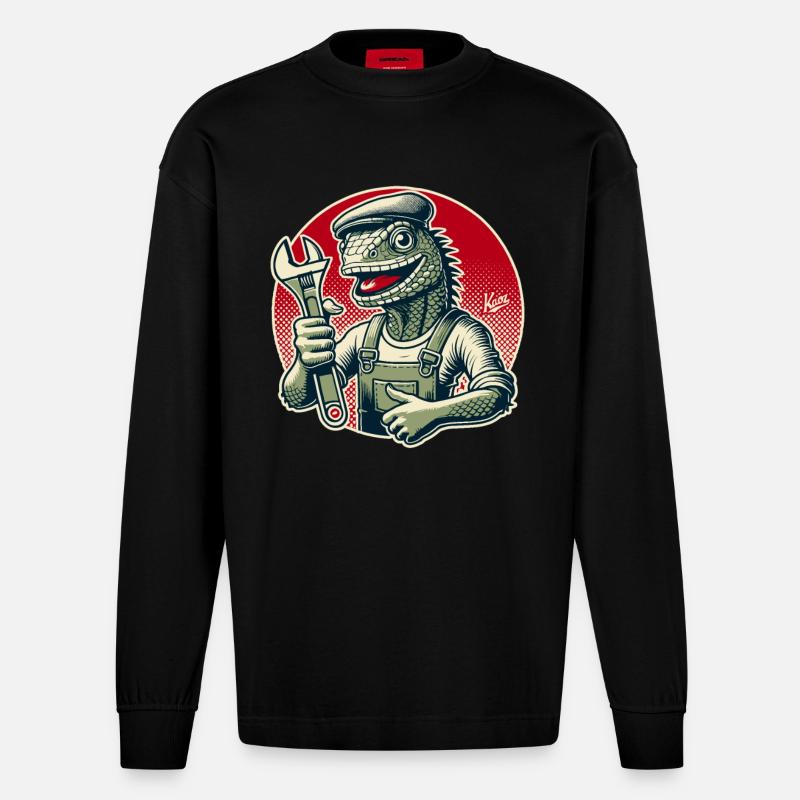 Artisan lézard avec clé - Manches longues bio épais oversize fabriqué en UE - SOLID BLACK