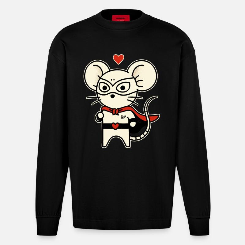 Maus Held der Liebe - Heavyweight Oversized Organic Langarmshirt Made in EU - SOLID BLACK