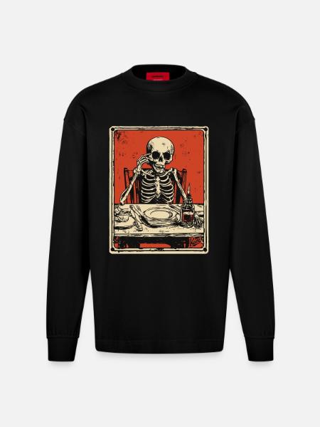 Bon Appetit Skeleton - Heavyweight Oversized Organic Longsleeve Shirt Made in EU - SOLID BLACK