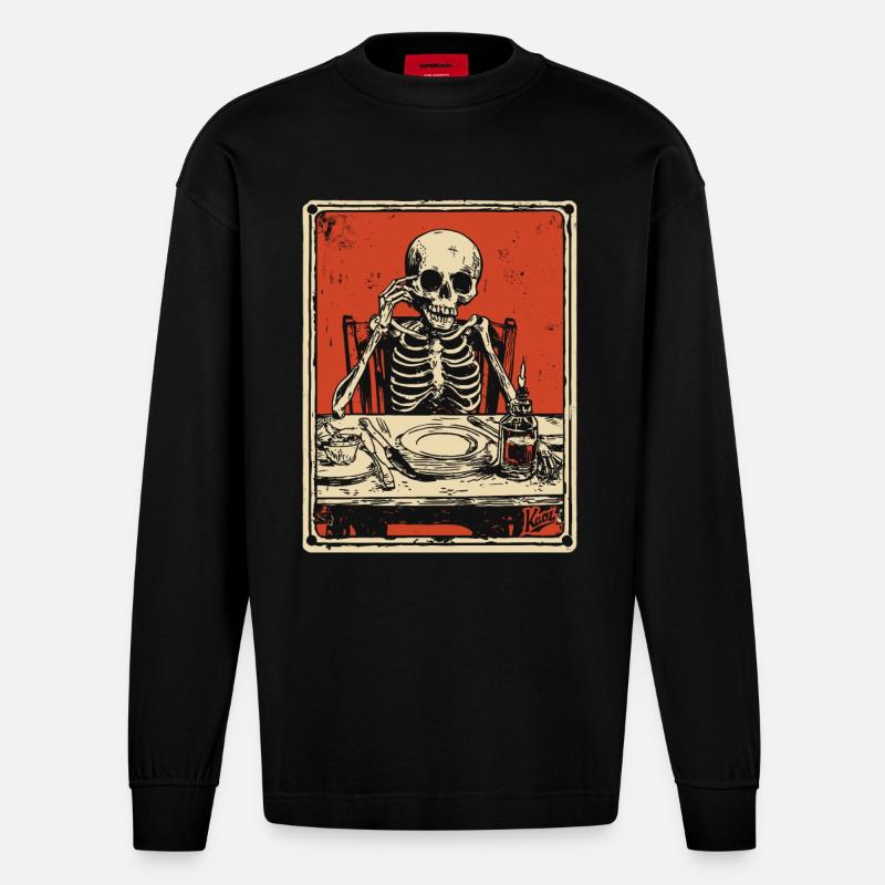 Guten Appetit Skelett - Heavyweight Oversized Organic Langarmshirt Made in EU - SOLID BLACK