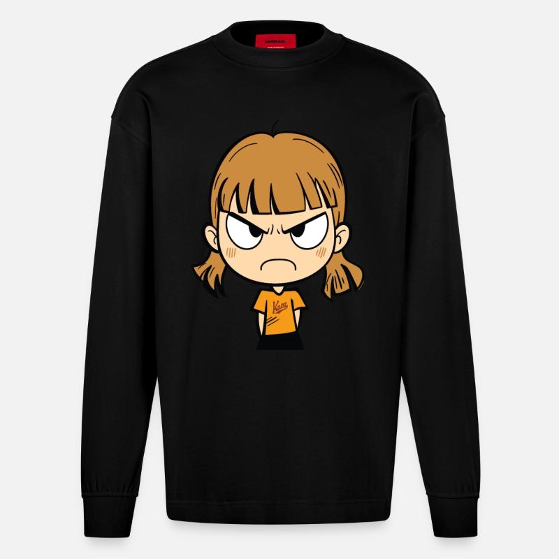 Wütendes Cartoon-Mädchen - Heavyweight Oversized Organic Langarmshirt Made in EU - SOLID BLACK