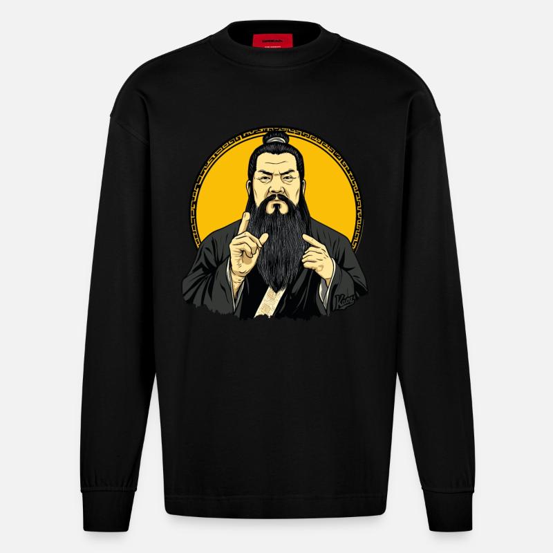 Parodie du philosophe chinois Confucius - Manches longues bio épais oversize fabriqué en UE - SOLID BLACK