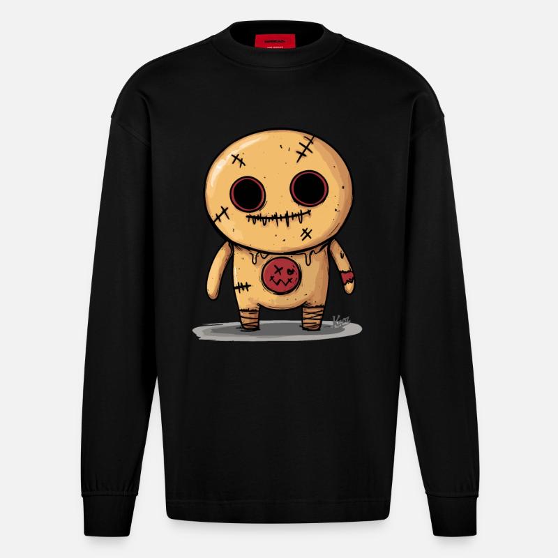 Voodoo-Lebkuchen-Puppe - Heavyweight Oversized Organic Langarmshirt Made in EU - SOLID BLACK