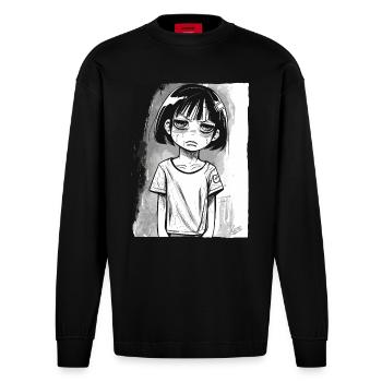 Cartoon Alternative Girl - Heavyweight Oversized Organic Longsleeve Shirt Made in EU - SOLID BLACK - Front